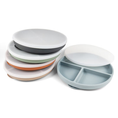 Silicone Baby Plate with Lid and Suction Customized Color Food Grade Feeding Set