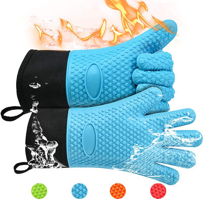 Double Oven Mitts for Kitchen Cooking BBQ Baking Heat Resistant Silicone Hand Gloves