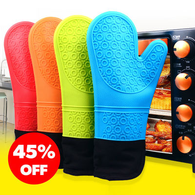 Double Oven Mitts for Kitchen Cooking BBQ Baking Heat Resistant Silicone Hand Gloves