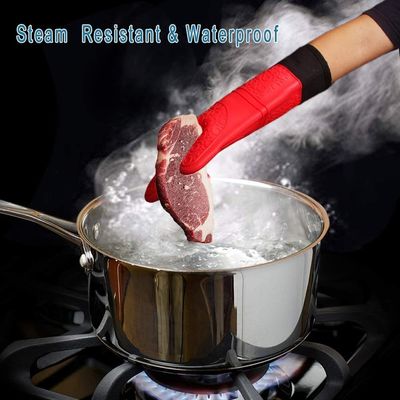 Double Oven Mitts for Kitchen Cooking BBQ Baking Heat Resistant Silicone Hand Gloves