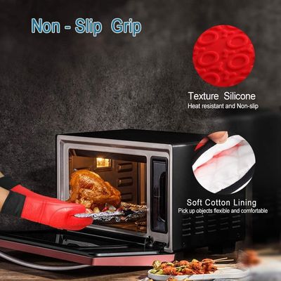 Double Oven Mitts for Kitchen Cooking BBQ Baking Heat Resistant Silicone Hand Gloves