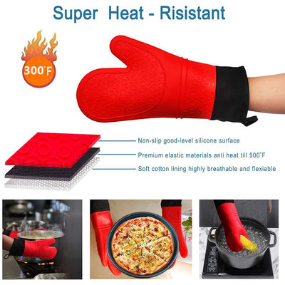 Double Oven Mitts for Kitchen Cooking BBQ Baking Heat Resistant Silicone Hand Gloves