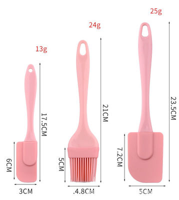 Pink Silicone Scraper Three-piece Set Heat Resistant Spatulas BBQ Brush Baking Tools