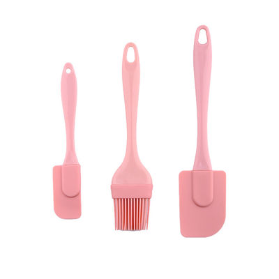 Pink Silicone Scraper Three-piece Set Heat Resistant Spatulas BBQ Brush Baking Tools