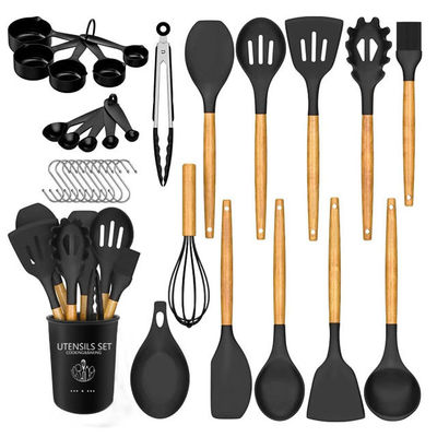 24 Pieces Non-Stick Wooden Handle Silicone Kitchen Gadget Set with Customized Options