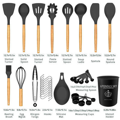 24 Pieces Non-Stick Wooden Handle Silicone Kitchen Gadget Set with Customized Options