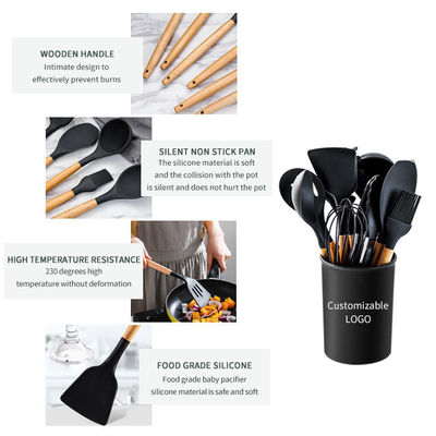 24 Pieces Non-Stick Wooden Handle Silicone Kitchen Gadget Set with Customized Options
