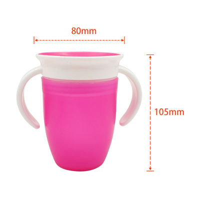 Double Handle Pink Silicone 360 Degrees Rotated Baby Learning Drinking Cup for Toddler