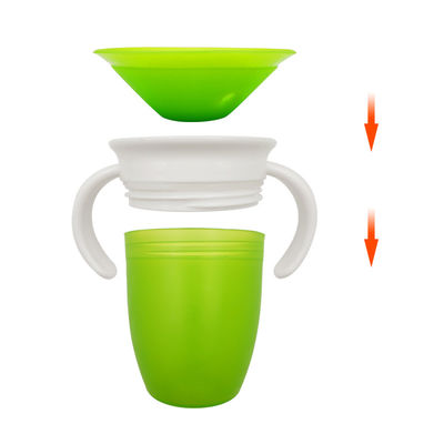 Double Handle Pink Silicone 360 Degrees Rotated Baby Learning Drinking Cup for Toddler