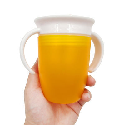 Double Handle Pink Silicone 360 Degrees Rotated Baby Learning Drinking Cup for Toddler