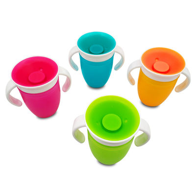 Double Handle Pink Silicone 360 Degrees Rotated Baby Learning Drinking Cup for Toddler