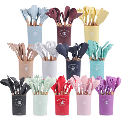 12-Piece Silicone Kitchen Utensil Set with Wooden Handles Your Kitchen's Best Friend