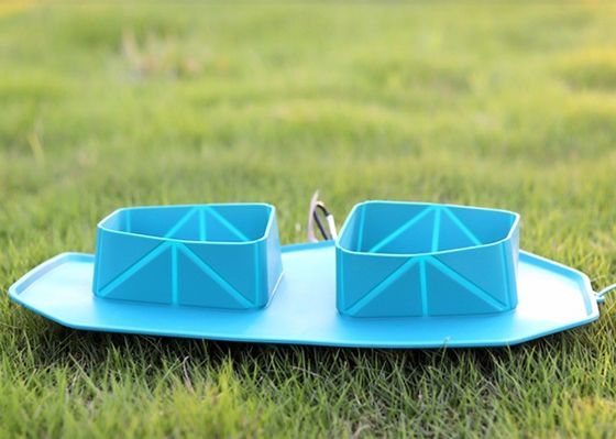 Outdoor Folding Double Bowl Pet Travel Silicone Dog Bowl with Anti-slip Silicone Mat