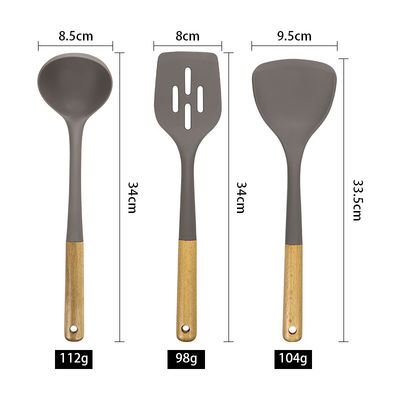 Silicone Kitchen Three-piece Set Heat Resistant Shovel Non-stick Spoon Wooden Handle