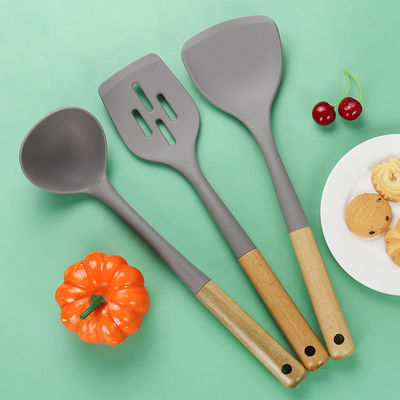 Silicone Kitchen Three-piece Set Heat Resistant Shovel Non-stick Spoon Wooden Handle