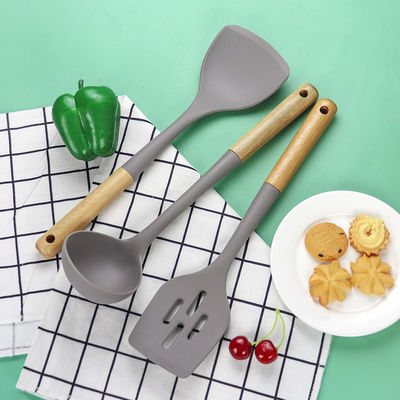 Silicone Kitchen Three-piece Set Heat Resistant Shovel Non-stick Spoon Wooden Handle