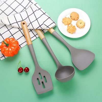 Silicone Kitchen Three-piece Set Heat Resistant Shovel Non-stick Spoon Wooden Handle