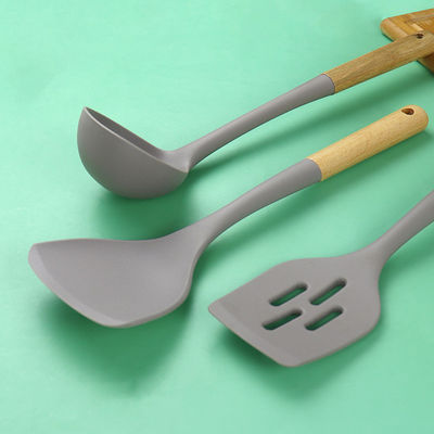 Silicone Kitchen Three-piece Set Heat Resistant Shovel Non-stick Spoon Wooden Handle