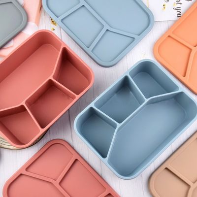 Food Grade Silicone Bento Lunch Box Collapsible Container with Lid and 4 Compartments