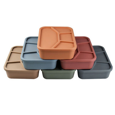 Food Grade Silicone Bento Lunch Box Collapsible Container with Lid and 4 Compartments