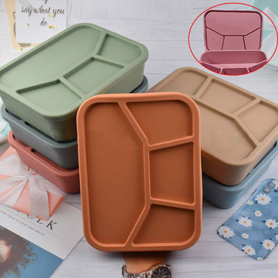 Food Grade Silicone Bento Lunch Box Collapsible Container with Lid and 4 Compartments