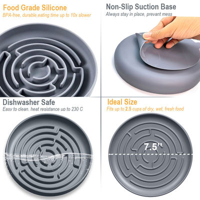 Custom Logo Pet Bowls Feeders Round Maze Silicone Slow Feeder with Stocked Suction Mat