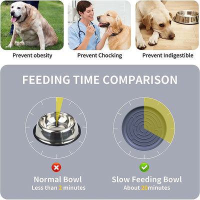Custom Logo Pet Bowls Feeders Round Maze Silicone Slow Feeder with Stocked Suction Mat